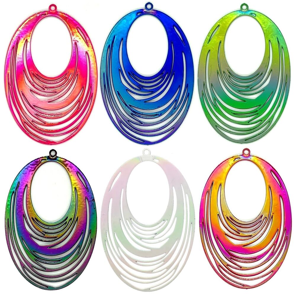 8059 12pcs Hollow Ellipse Charms Dazzling Oval Filigree Pendants for DIY